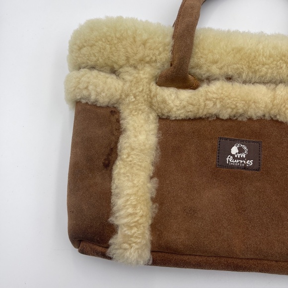 Flurries Shearling Suede Tote Bag Brown Faux Fur Winter Handbag Cozy Style - Picture 4 of 9